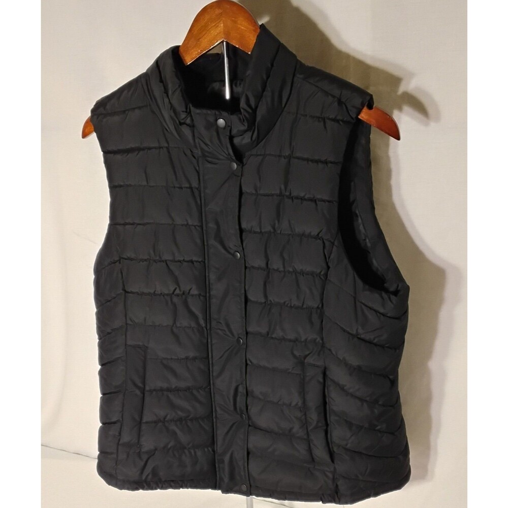 GAP Black Women's Quilted Puffer Vest Full Zip Snap Size Large Excellent